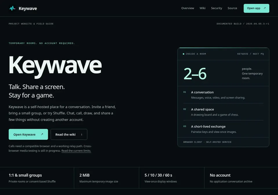 Captura de tela de Keywave: conversas efêmeras e chamadas no navegador