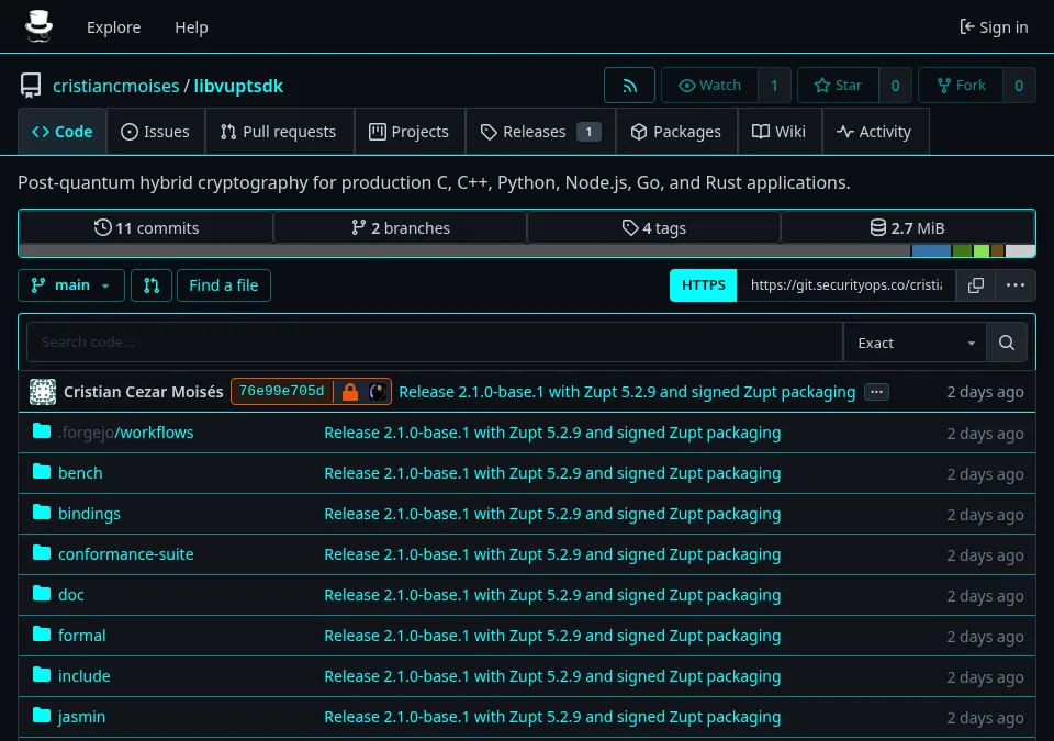 Screenshot of libvuptsdk: C API for ZUPT archives