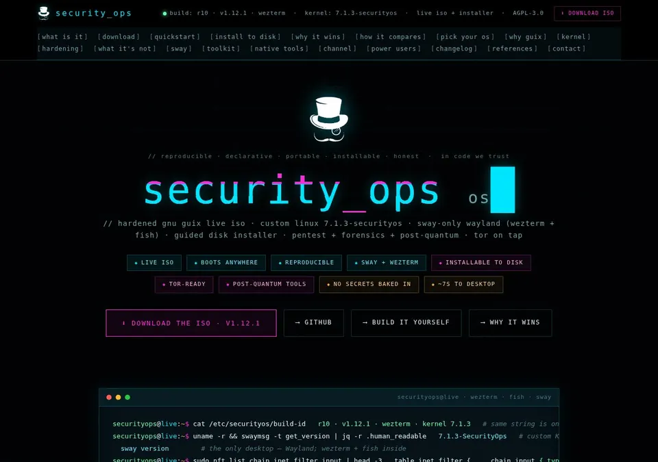 Captura de tela de Security Ops OS: minha imagem GNU Guix para segurança